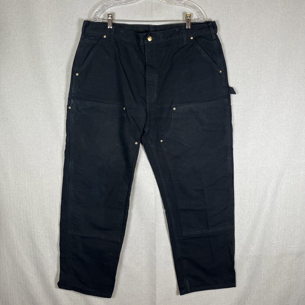 VTG Carhartt Men's 40x30 Black Carpenter Double Knee Canvas BO1 BLK Pants USA